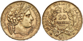 FRANCIA Seconda Repubblica (1848-1852) 20 Franchi 1850 A - Varesi 446 AU Colpetto al bordo. Rim nick.
SPL-FDC