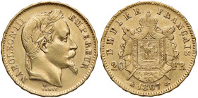 FRANCIA Napoleone III (1852-1870) 20 Franchi 1867 BB - Varesi 482 AU
qSPL/BB+
