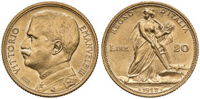 ITALIA Vittorio Emanuele III (1900-1946) 20 Lire 1912 - Nomisma 1078 AU R Segnetti. Minor marks.
SPL+/qFDC