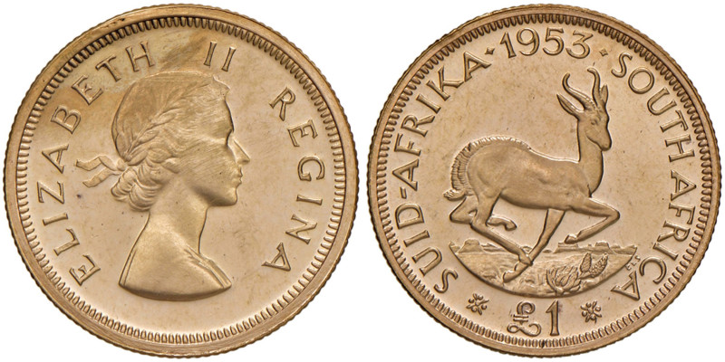 SUDAFRICA Elisabetta II (1952-2022) Pound 1953 - KM. 54 AU Segni di pulizia. Cle...