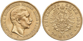 GERMANIA Prussia Guglielmo II (1888-1918) 20 Marchi 1889 A - J. 250 AU (g 7,94) Probabilmente da montatura. Likely ex mount.
BB