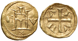 GENOVA Repubblica (1139-1339) Ottavino o Soldo d'oro - MIR 9 AU (g 0,43) RRR Rarissima tipologia, ancor più rara in questa notevole qualità. Extremely...