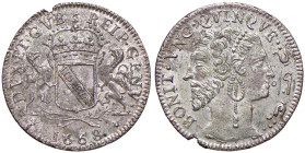 GENOVA Monetazione per il Levante Gianuino 1668 - MIR 372 MI (g 1,90) RR Piccola mancanza sul margine, ma esemplare ben impresso e con argentatura anc...