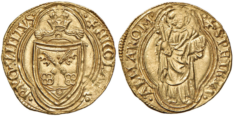 Nicolò V (1447-1455) Ducato - Munt. 4 AU (g 3,52) R Debolezza di conio sul volto...