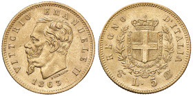 Vittorio Emanuele II (1861-1878) 5 Lire 1863 - Nomisma 975 AU
M.di SPL