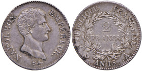 FRANCIA Napoleone I (1804-1814) 2 Franchi AN. 13 A - KM 658.1 AG (g 9,92) Minimi segnetti. Minor marks.
SPL