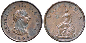 INGHILTERRA Giorgio III (1760-1820) Farthing o Quarto di Penny 1806 - S. 3782 CU (g 4,81)
qFDC