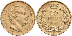 SERBIA Milano Obrenovich IV (1868-1889) 20 Dinars 1882 V - Fr. 4 AU (g 6,44)
SPL-FDC