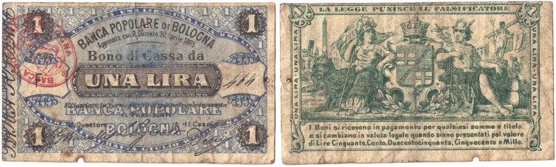 Banca Popolare di Bologna 1 Lira del 20/04/1865 serie F 464 "Gav. Boa vol III 06...
