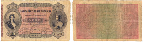 Banca Nazionale Toscana 20 Lire emissione del 3 settembre 1872 serie FB 0791 RRRRR Biglietto fotografato nel catalogo Bugani /Gig BNT 8A. Photographed...