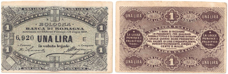 Banca di Romagna 1 Lira del 24/06/1872 serie E 6.920 "Gav. Boa vol III 06.0710.3...