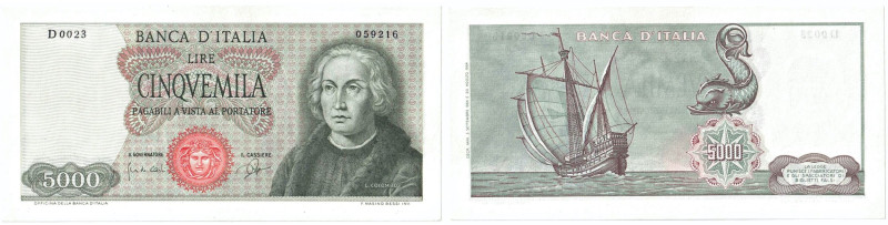 Banca D'Italia Biglietto da 5000 Lire Colombo I° tipo del 3 settembre 1964 serie...
