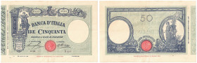 Banca D'Italia Biglietto da 50 Lire 11 giugno 1930 Grande L "Matrice Fascio" H1177 0791 Cat. Bugani/Gig BI 5/14 Leggera piega. Subtle crease.
SPL