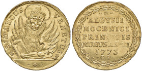 VENEZIA Alvise IV Mocenigo (1763-1778) Osella in oro da 4 zecchini an. XI 1773 - Pa. 474 AU (g 13,80) RRR Proveniente da montatura non deturpante. Ex ...