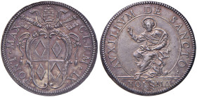 Clemente IX (1667-1669) Testone - Munt. 5 AG (g 9,65) R Ottimo esemplare corredato da un'incantevole patina da medagliere. Very fine specimen, with a ...