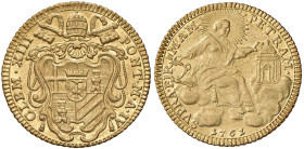 Clemente XIII (1758-1769) Zecchino 1761 an. IV - Munt. 5 AU (g 3,42) R
SPL-FDC
