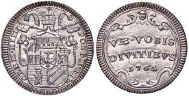 Clemente XIII (1758-1769) Mezzo grosso 1761 an. IV - Munt. 30A AG (g,0,68) R Conservazione eccezionale, un piccolo gioiello numismatico. Exceptional c...