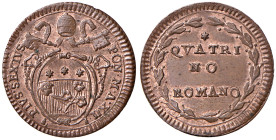 Pio VI (1775-1799) Quattrino an. XII - Nomisma 225 CU (g 2,52) RR Conservazione eccezionale, rame rosso. Exceptional condition, red copper.
FDC
