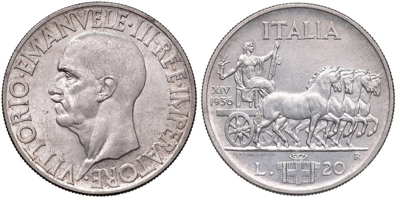 Vittorio Emanuele III (1900-1946) 20 Lire 1936 - Nomisma 1094 AG R Segni da cont...