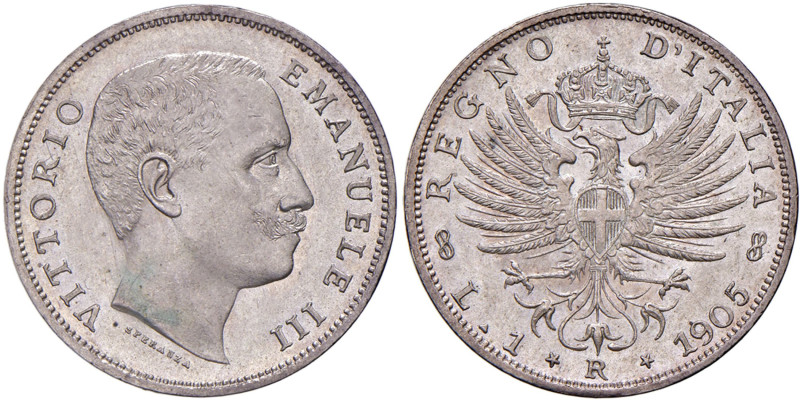 Vittorio Emanuele III (1900-1946) Lira 1905 - Nomisma 1195 AG RR Minimo segnetto...