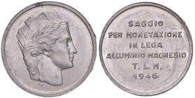 Repubblica Italiana Saggio per monetazione in lega alluminio magnesio T.L.M. 1946 Stabilimento Johnson - Luppino PPSJ116 AL (g 0,93 - mm 19,50) RRRR
...
