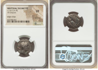 BRUTTIUM. The Brettii. Ca. 216-214 BC. AR drachm (20mm, 4h). NGC VF, scratches, edge chips. Second Punic War issue. Draped bust of Nike right, seen fr...