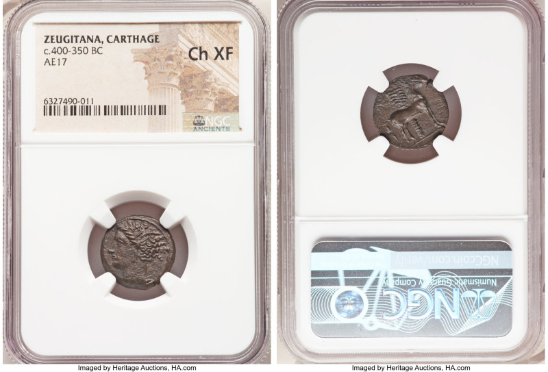 ZEUGITANA. Carthage. Ca. 400-350 BC. AE (17mm, 5h). NGC Choice XF. Head of Tanit...