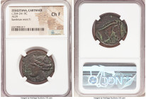 ZEUGITANA. Carthage. Ca. 264-241 BC. AE (29mm, 8h). NGC Choice Fine. Sardinian mint. Head of Tanit left, wreathed with grain, wearing pendant earring;...