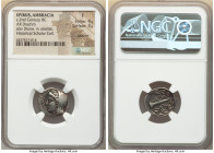 EPIRUS. Ambracia. Ca. 2nd Century BC. AR drachm (18mm, 2h). NGC Fine 4/5 - 3/5, brushed. Laureate, veiled head of Dione left / obelisk, bound with tae...