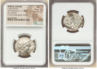 ATTICA. Athens. Ca. 455-440 BC. AR tetradrachm (26mm, 17.06 gm, 5h). NGC AU 4/5 - 4/5. Early transitional issue. Head of Athena right, wearing crested...