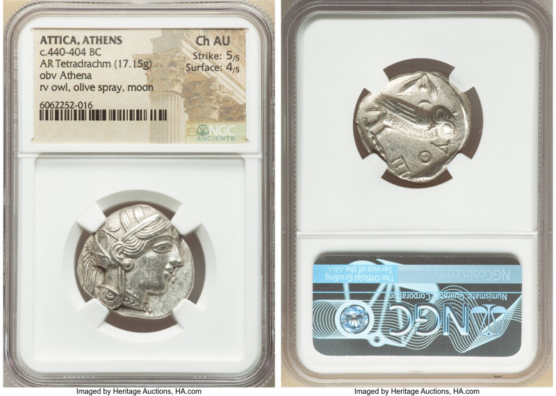 ATTICA. Athens. Ca. 440-404 BC. AR tetradrachm (25mm, 17.15 gm, 8h). NGC Choice ...