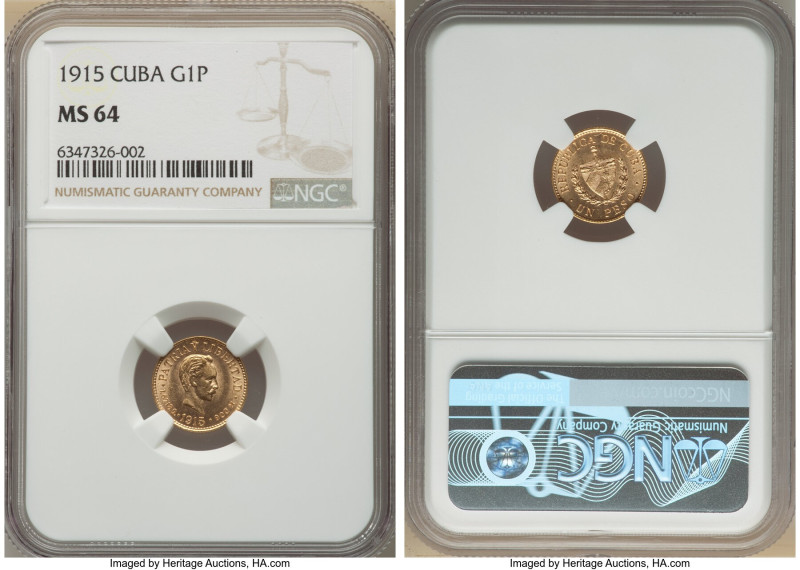 Republic gold Peso 1915 MS64 NGC, Philadelphia mint, KM16, Fr-7. Two year type. ...