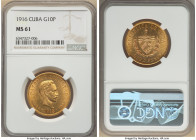 Republic gold 10 Pesos 1916 MS61 NGC, Philadelphia mint, KM20. Two year type. AGW 0.4837 oz. 

HID09801242017

© 2022 Heritage Auctions | All Rights R...