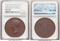 Napoleon bronze "Coronation at Milan" Medal 1805-Dated MS63 Brown NGC, Julius-1387. 41mm. By L.M (Manfredini). NAPOLEONE RE D' ITALIA His crowned head...