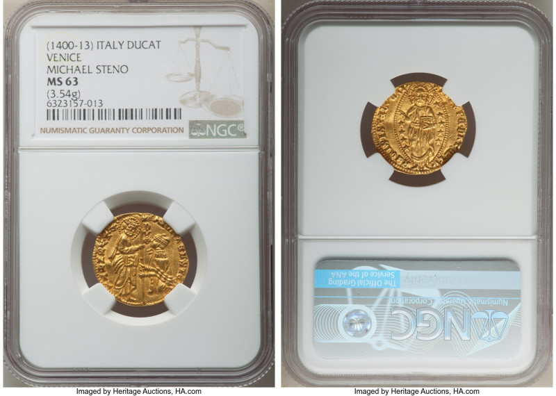 Venice. Michael Steno gold Ducat ND (1400-1413) MS63 NGC, Fr-1230. 3.54gm. MIChA...