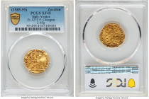 Venice. Paquale Cicogna gold Zecchino ND (1585-1595) XF45 PCGS, Fr-1270, CNI VII-206. 3.45gm. PASC·CICON S·M·VENET St. Mark standing left presenting s...