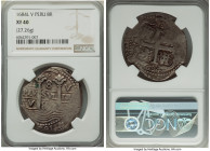 Charles II Cob 8 Reales 1684 L-V XF40 NGC, Lima mint, KM24, Cal-589. 27.26gm. A crude type, presenting slate surfaces and sharp devices with a full da...