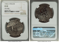 Philip V Cob 8 Reales 1705 L-H XF40 NGC, Lima mint, KM34, Cal-1278. 26.62gm. An appealing example of this Cob issue displaying deep charcoal patina in...