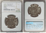 Ferdinand & Isabella 4 Reales ND (1474-1504) S-D AU58 NGC, Seville mint, Cal-564, Cay-2814. 13.64gm. Variety with six arrows and square D on reverse. ...
