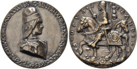 BOLOGNA. Giovanni Bentivoglio (signore di Bologna), 1462-1509 
Medaglia 1495 opus Sperandio da Mantova. Æ gr. 218,40 mm 91,80 Dr. IO BENT II HANIB FI...