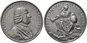 BOLOGNA. Eustachio Manfredi (matematico, astronomo), 1674 -1739 
Medaglia 1750. Æ gr. 98,53 mm 67,0 Dr. EUSTACHIUS MANFREDIUS BON PHIL DOCET. Busto a...