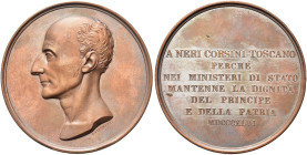 FIRENZE. Neri Corsini (diplomatico e Primo Ministro del Granducato di Toscana), 1771-1845 
Medaglia 1846 opus P. Girometti. Æ gr. 81 mm 54,4 Dr. Test...