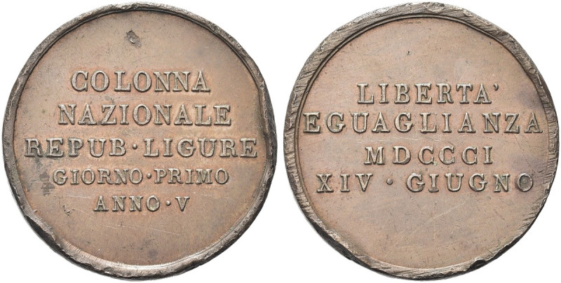 GENOVA. Durante Repubblica Ligure, 1798-1805 
Medaglia 1801. Æ gr. 24,52 mm 37,...