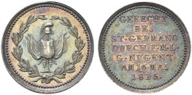 NAPOLI. Ferdinando IV (I) di Borbone, 1759-1816 
Medaglia 1815 coniata a Vienna. Ag gr. 2,11 mm 18,8 Dr. Rami di alloro annodati; nel campo, trofeo d...