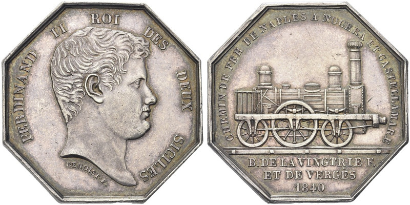 NAPOLI. Ferdinando II di Borbone, 1830-1859 
Medaglia ottagonale 1840 opus F. B...