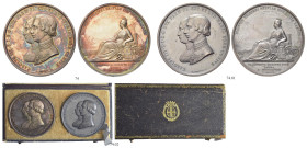 PARMA. Carlo III di Borbone, duca di Parma 1849-1854 
Medaglie in argento e bronzo 1849 in astuccio opus D. Bentelli. Æ e Ag gr. 86,08 mm 60,5 Dr. CA...