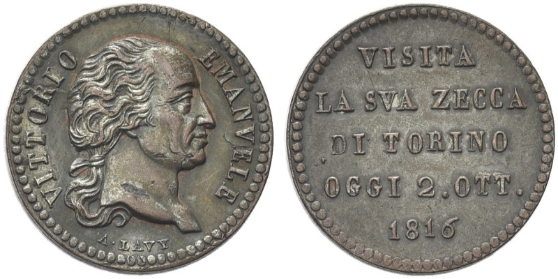TORINO. Vittorio Emanuele I, 1802-1821 
Medaglia 1816, opus a. Lavy. Ag gr. 2,9...