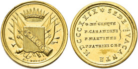 ROMA. Sede Vacante (Cam. Card. Francesco Galeffi), 1829 
Medaglia 1829 opus L. Gennari. Æ dorato gr. 19,56 mm 33,4 Dr. Stemma coronato di Roma su tro...