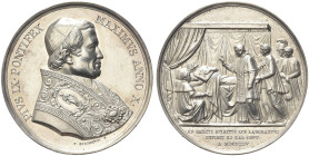 ROMA. Pio IX (Giovanni Maria Mastai Ferretti), 1846-1878 
Medaglia 1855 a. X opus P. Girometti. Ag gr. 33,87 mm 43,3 Dr. PIVS XI PONTIFEX - MAXIMVS A...