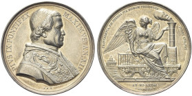 ROMA. Pio IX (Giovanni Maria Mastai Ferretti), 1846-1878 
Medaglia 1856 a. XII opus Pietro Girometti. Ag gr. 33,83 mm 43,2 Dr. PIVS IX PONTIFEX - MAX...